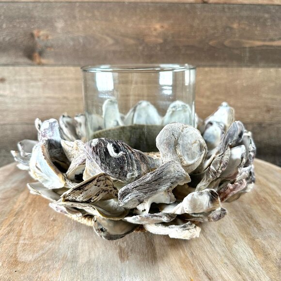 Large Philippines Oyster Shell Seashell Pillar Candle Holder Centerpiece Display - Picture 6 of 12